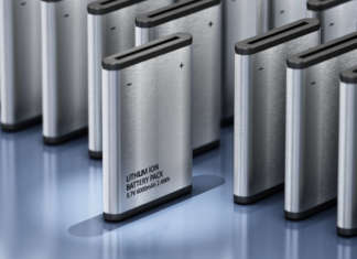 Lithium Ion battery stands out among others. 3D illustration.