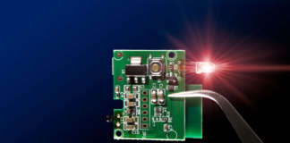 MCU circuit board with infrared led light emitting diode electronic part closeup