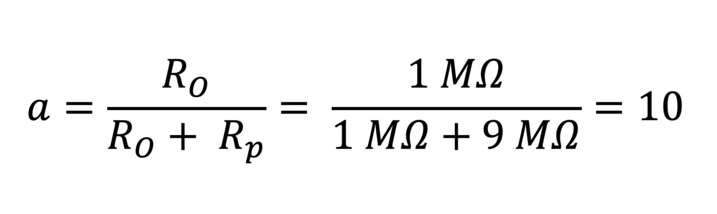 Equazione 2 – Partitore di tensione a x10: le capacità vengono troncate utilizzando la costante di tempo nell’Equazione 3
